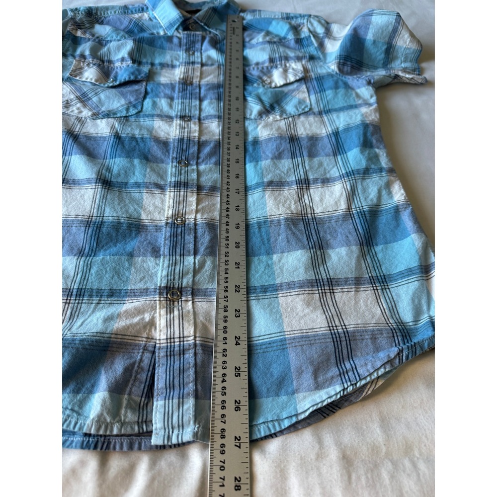 Hang Ten Mens Blue Plaid Western Pearl Snap Shirt Medium Surf Coastal Retro - Picture 9 of 11
